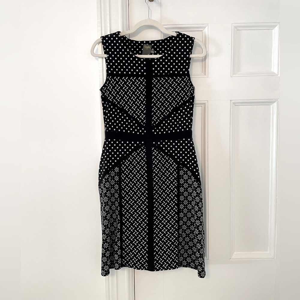 Taylor Black & White Patchwork Sheath Dress Size 4 Sleeveless